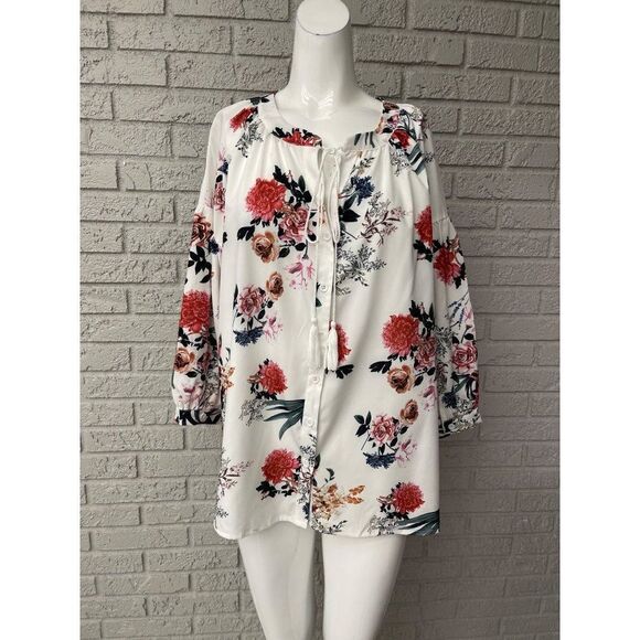 Sheilay Floral Print Long Sleeve Blouse Size L - Picture 1 of 9